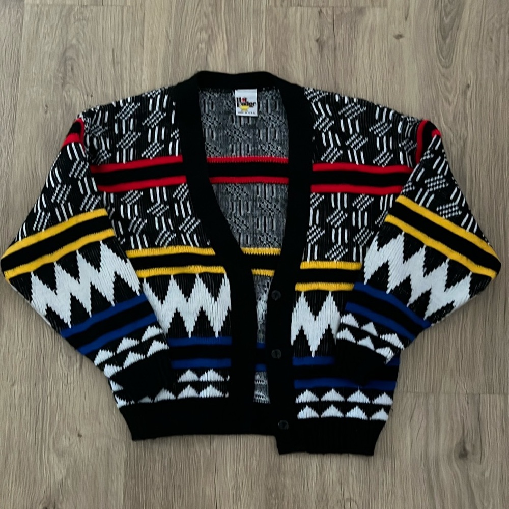 Vintage funky unique sweater yellow red blue black